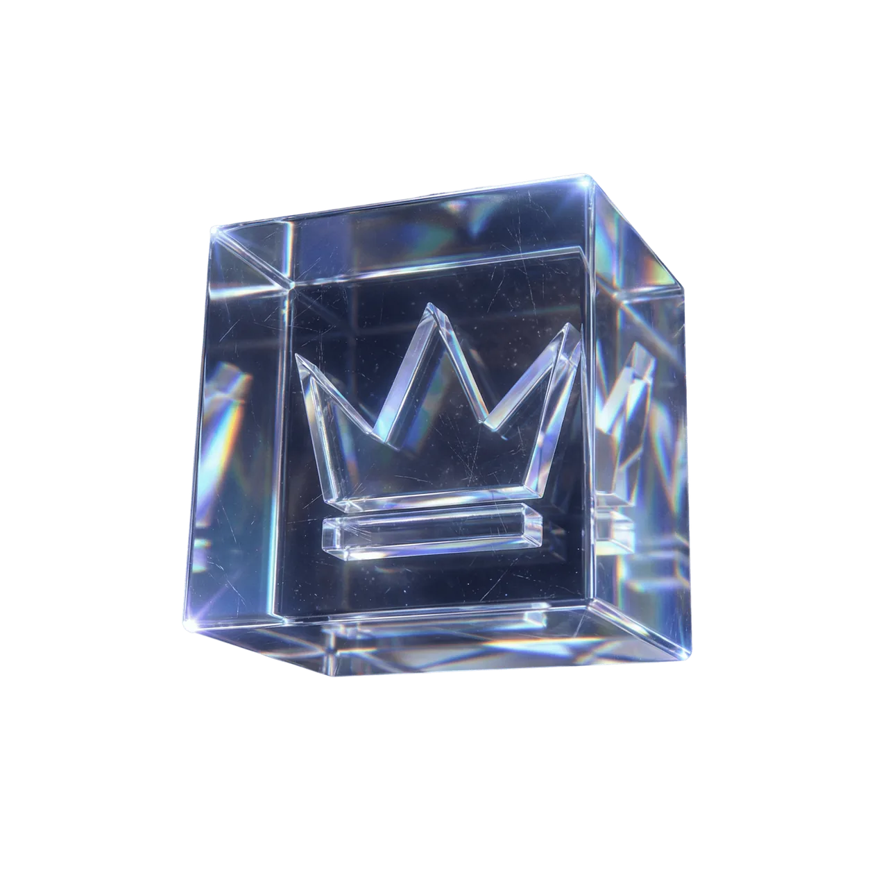 Glass crown in a crystal cube